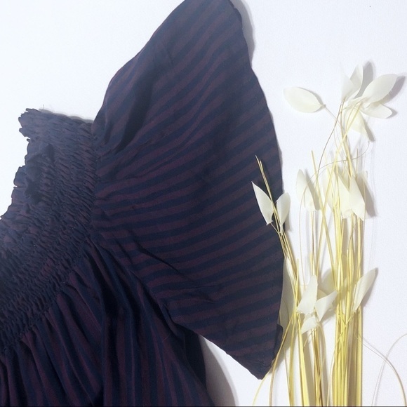 COOPERATIVE OTS Flutter Sleeve Dress in Wine/Navy - Picture 5 of 7